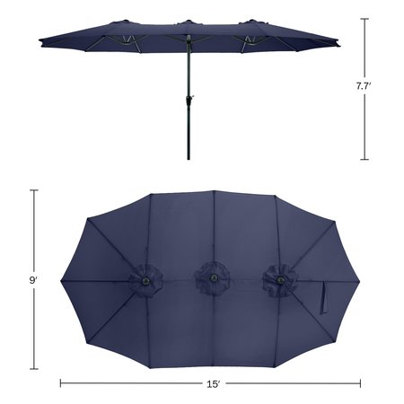 Pure Garden 15 Ft Double Patio Umbrella, Navy 50-LG1284